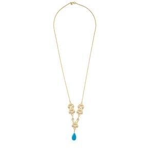 Alexis Bittar Gold Necklace Turquoise Teardrop Pendant Fashion Jewelry Women